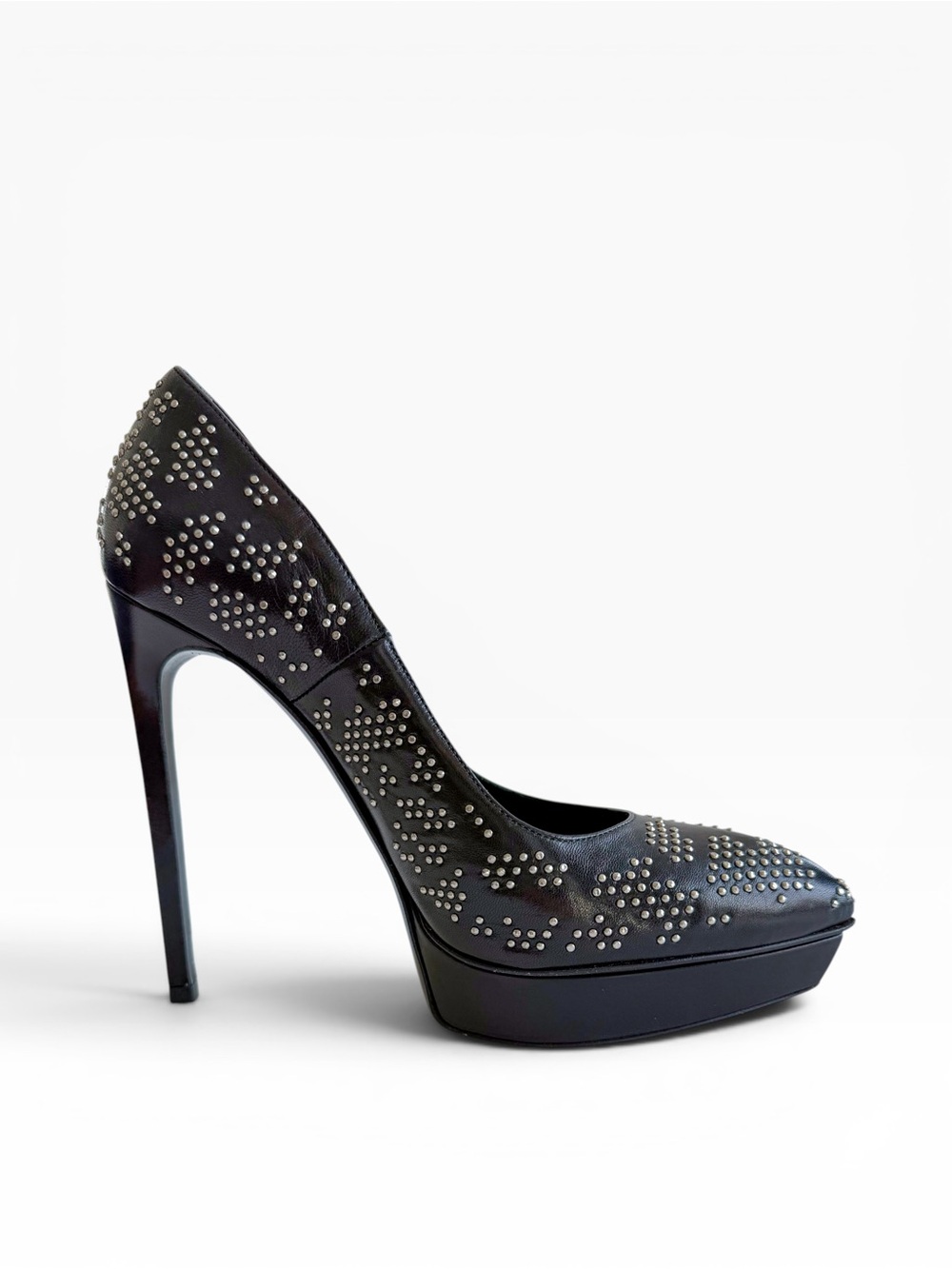Saint Laurent YSL Janis Studded Pumps EU 38.5 Black Leather Geometric Stiletto - Picture 3 of 8